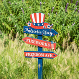 Glitzhome 36" H Patriotic Yard Stake,American Wooden Top Hat Word Sign Yard Stake 4th July Garden Yard Welcome Signs Independence Day Indoor Outdoor Decorations