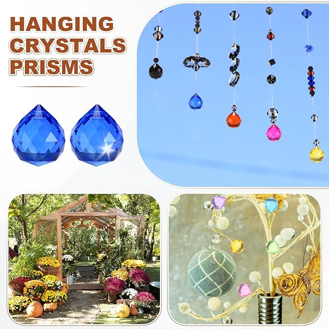 M METERXITY 20-Pack Crystal Ball Prisms, 24mm/0.94 Inch Chandelier Pendant Maker Hanging Crystals Chandelier Prisms for Home/Windows/Garden/DIY Decoration[Dark Blue]