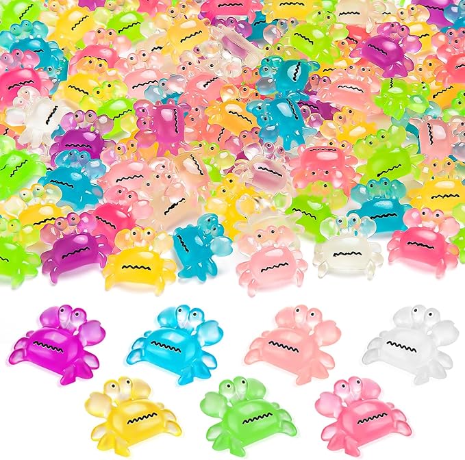 126PCS Luminous Mini Resin Crabs Cute Crab Figurines Glow in The Dark, Tiny Miniature Crabs Animals for Micro Moss Landscape Dollhouse Pots DIY Crafts Hidden Game (7 Colors)