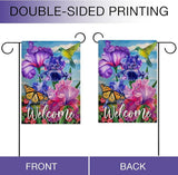 Hzppyz Welcome Spring Hummingbird Iris Garden Flag Double Sided, Purple Flower Bird Yellow Butterfly Decorative House Yard Outdoor Small Decor, Summer Floral Arrangement Home Outside Decoration 12x18