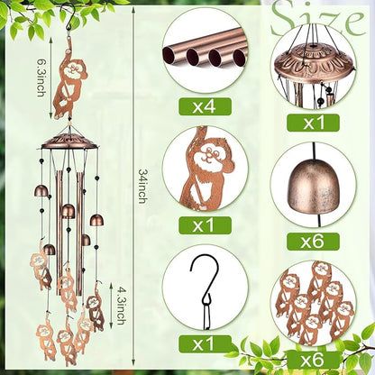VioraWhite Monkey Wind Chimes Decoration for Outside Metal Windchimes Monkey Gifts for Women Men Wind Chime Garden Decor Outdoor, Memorial Housewarming Festival Birthday Gifts Front Yard Decor