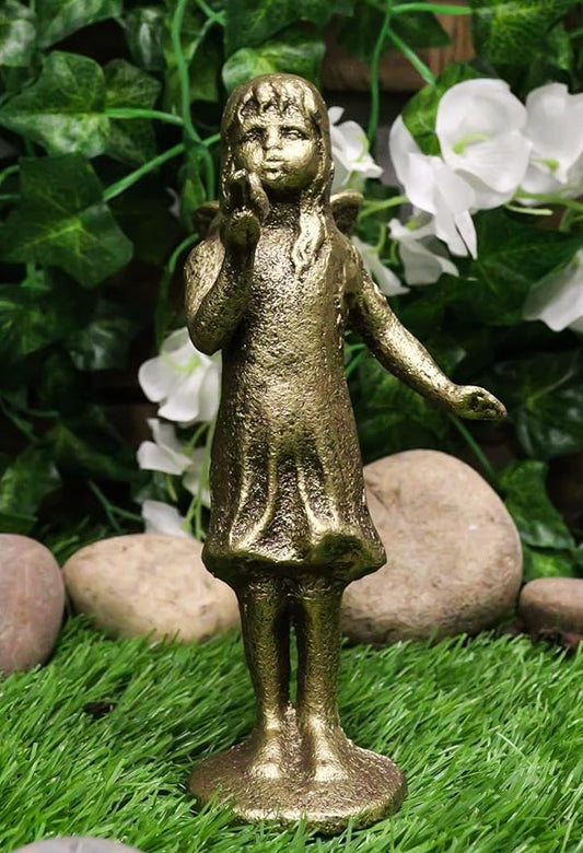 Ebros Gift Cast Iron Rustic Antique Finish Enchanted Fantasy Fairy Garden Pixie Faerie Standing with Bluebird Figurine 7" H DIY Ideas for Your Home Collectible Fairies Elf Nymph Pixies