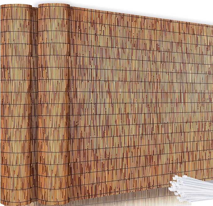 KOIUEYW Bamboo Reed Fencing, Light Russet Bamboo Fence Rolls 6ft High, Decorative Privacy Screen Reed Curtains for Patio Balcony Garden Backyard Outdoor, 6 x 16 FT (2 Pcs)