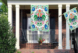 Mugod Rooster House Flag 28 x 40 Vertical Double Sided, Polish Floral Folk Art Colorful Flowers Leaves Farmhouse Holiday Outside Decorations Large Burlap Yard Flag