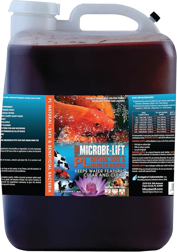 MICROBE-LIFT PL Pond Bacteria and Outdoor Water Garden Cleaner, Safe for Live Koi Fish, Plant Life, and Decor, 5 Gallons