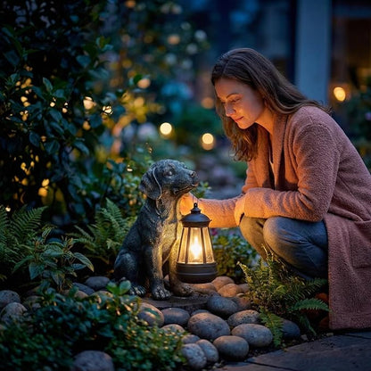 Lyeasw Solar Dog Statues with Lantern – Waterproof Outdoor Dog Figurines for Garden, Yard & Porch, Auto On/Off Solar Light, Birthday Gifts for Mom & Dog Lovers, Dog Memorial Gifts