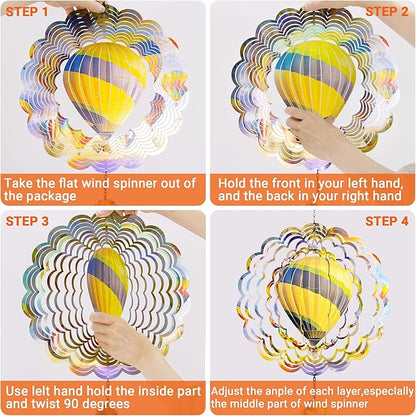 J-Fly Hanging Decor Outdoor,Outdoor Garden Decor，Wind Spinners Outdoor Colorful Hot Air Balloon Hanging Decor,Ornaments Kinetic Yard Art, Valentine Gifts for Women-Yellowish Gray Hot Air Balloon