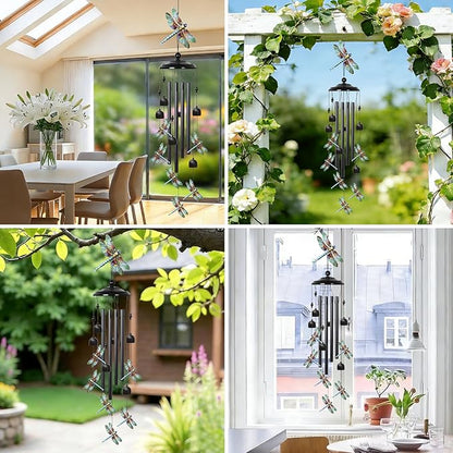 Dragonfly Wind Chimes Outdoor with 4 Aluminum Tubes 36" Decorative Dragonfly Gifts for Women Rustic Design Hanging Wind Chime for Outside with Ring Home Decor for Garden Patio Yard Window