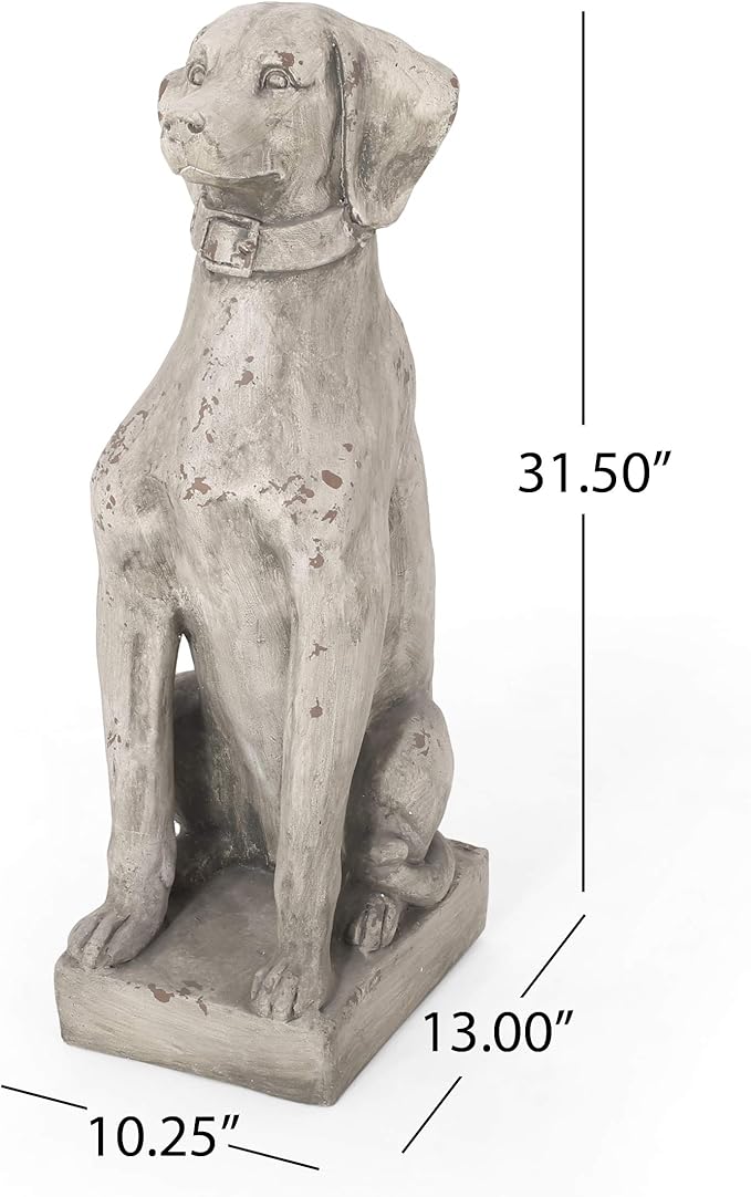 Merax MGO Antique White Dog Garden Statue - Outdoor Cast Stone Decor, Vintage-Style Yard Art, Weather-Resistant Patio Sculpture, No Assembly Required (31.5" H x 13" W)