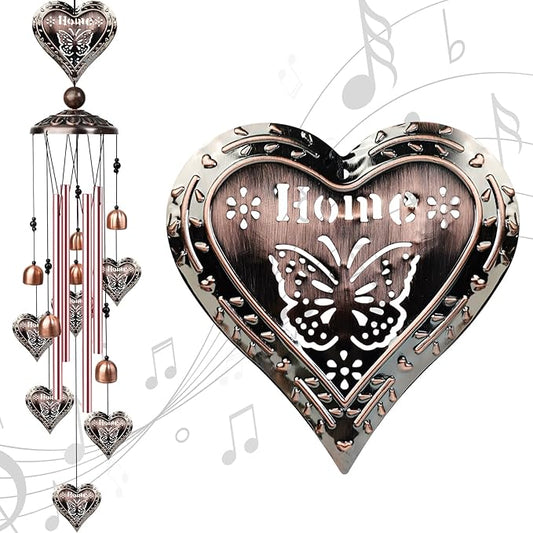 Outdoor Heart-Shaped Wind Chimes, Romantic Valentine's Day Decor with 4 Heart Pendants and Bells, Valentines Day Gifts, Decorative Copper Windchimes, Birthday Gifts for Her, Mom, Grandma
