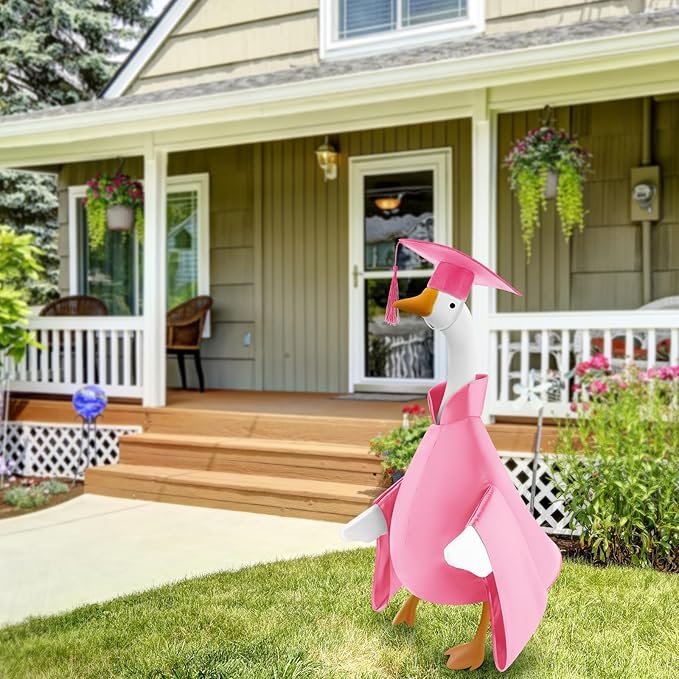 Graduation Goose Outfit for 23'' High Cement Goose Statue, Lawn Porch Clothes Cute Grad Yard Statue Outfit for Patio Outdoor Garden Decoration(Pink)