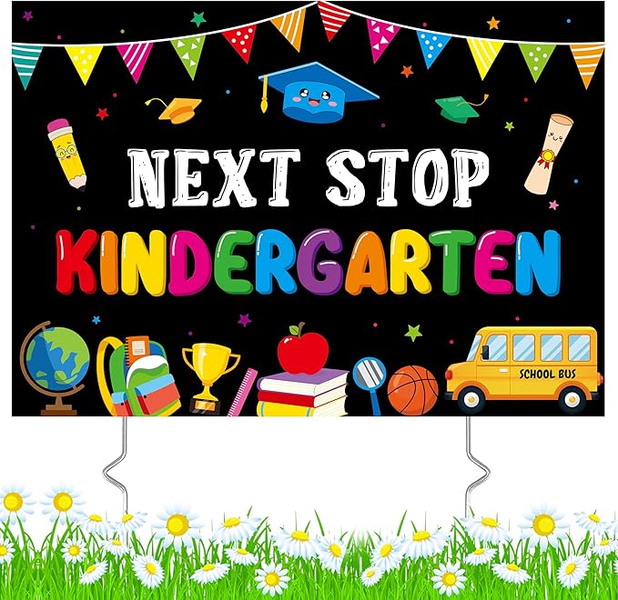 Class of 2026 Preschool Grad Yard Sign - Next Stop Kindergarten Graduate Lawn Sign with Stake Pre-K Congrats Graduation Decors Colorful Graduation Party Favors Supplies for Outdoor Photo Booth Props