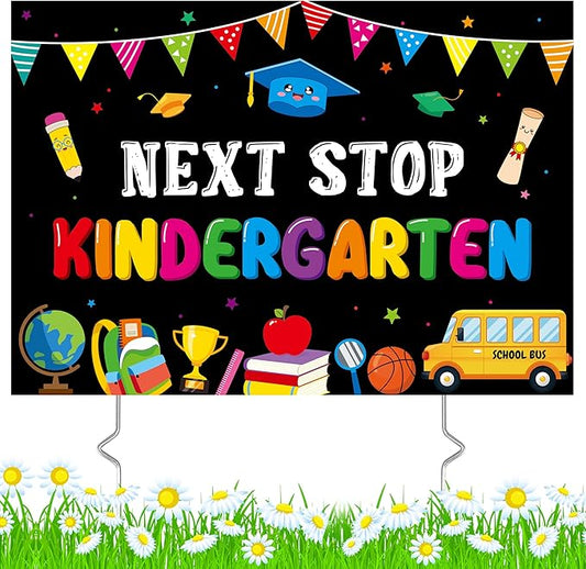 Class of 2026 Preschool Grad Yard Sign - Next Stop Kindergarten Graduate Lawn Sign with Stake Pre-K Congrats Graduation Decors Colorful Graduation Party Favors Supplies for Outdoor Photo Booth Props