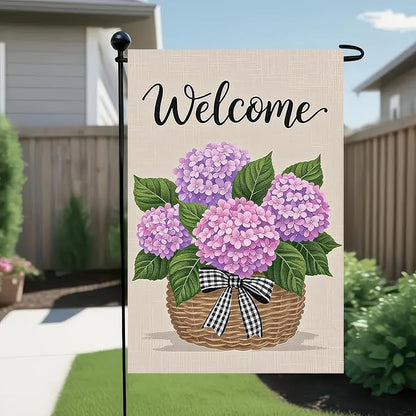 BlissYard Hello Spring Garden Flag Double Sided 12x18 Inch Hydrangea Basket Seasonal Welcome Small Flags For Outside Outdoor Decor Yard Farmhouse Holiday Spring Summer Decorations Yard Flags