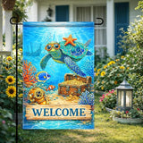 BlissYard Ocean Sea Turtle Welcome Garden Flag 12x18 Double Sided Vertical Outdoor Coastal Decor Underwater Coral Reef Yard Garden Lawn Patio Nautical Summer Banner