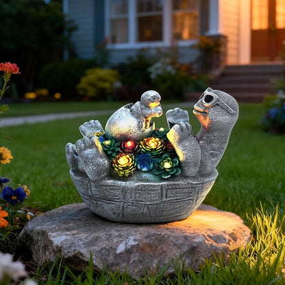 Solar Garden Statue Light, 8inch Cute Turtle with Baby Outdoor Decor for Patio, Lawn, Yard, Pathway, Housewarming Birthday Gifts for Dad, Mom, Grandma,Women (Grey Turtle)