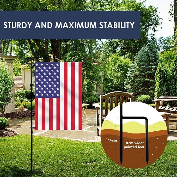 Garden Flag Stand, Thickened Pole Sturdy Straight Premium Metal Yard Flag Holder Weather-Proof Flagpole with Clip and Stopper for Seasonal Christmas Garden Flag, Outdoor Decor Decoration