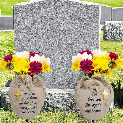 Angel and Cross Cemetery Cemetery Memorial Vase, Cemetery Flower Grave,2-Piece Angel Cemetery vase with Iron Spikes,Garden Decoration， Memorial Gift for Lost Love (3 Granite)
