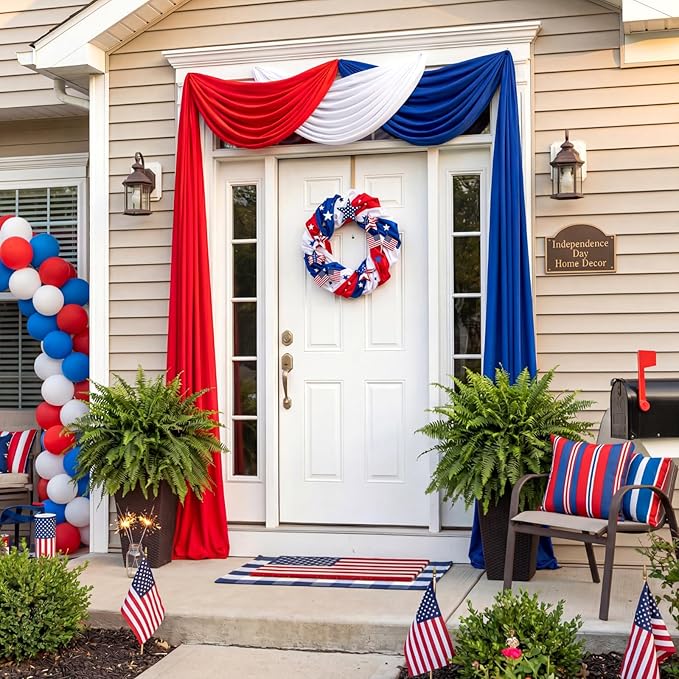 HunnmingRe 3 Pcs 2.5 x 19.7 Ft 4th of July Patriotic Bunting Decorations 250th Anniversary US Flag Decor 1 Red 1 White and 1 Blue DIY Hanging Flag Bunting for Porch Yard Indoor Outdoor Decor Party