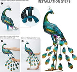 Kircust Metal Peacock Sculptures - Set of 2 Outdoor Garden Yard Art, Durable Weather-Resistant Lawn Statues, Hand-Painted, 30.7" H - Ideal for Backyard, Patio, and Porch Decor