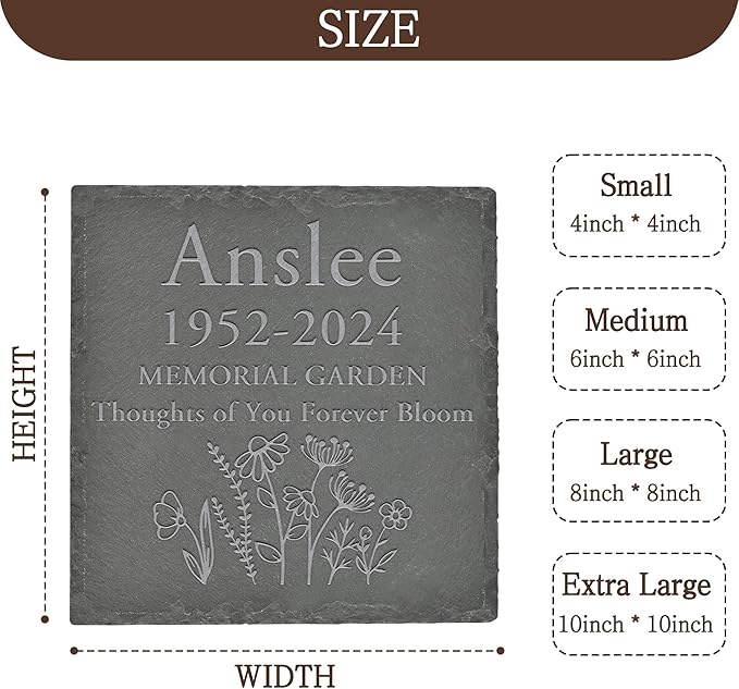 Personalized Memorial Stone Memorial Garden Stone - Sympathy Gifts for Loss of Dad, Mom or Loved One - Bereavement, Remembrance and Condolence Gift - Thoughts of You Forever Bloom Square