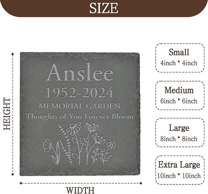 Personalized Memorial Stone Memorial Garden Stone - Sympathy Gifts for Loss of Dad, Mom or Loved One - Bereavement, Remembrance and Condolence Gift - Thoughts of You Forever Bloom Square