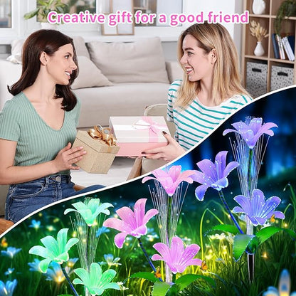 Solar Garden Lights Waterproof 3 Pack Solar Lights Outdoor Decorative 7 Color Changing Double Jellyfish and Lily Flower Garden Decor Yard Christmas Pool Outdoor, Mother's Women