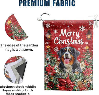 Christmas Bernese Mountain Garden Flag Merry Christmas Dog Yard Flag for Outside Xmas Flags 12x18 Double Sided Red Poinsettia Garden Flags Winter Porch Decorations Outdoor