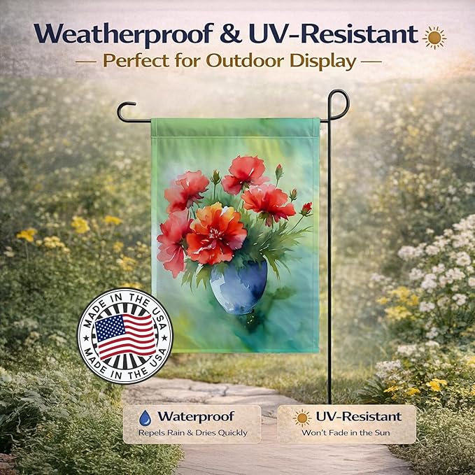 Caroline's Treasures Ohio Scarlet Carnations in Watercolor Garden Flag Mailbox Flag Decorative Yard Flag Banner Outside Patio Artwork Yard Flower Beds, Garden Size, Multicolor