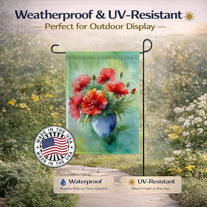 Caroline's Treasures Ohio Scarlet Carnations in Watercolor Garden Flag Mailbox Flag Decorative Yard Flag Banner Outside Patio Artwork Yard Flower Beds, Garden Size, Multicolor