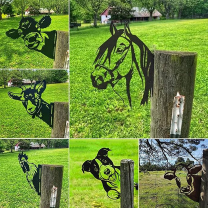 Farm Peeping Dog Metal Art Outdoor Decor Garden Fence Decoration, Farmhouse Backyard Hang Artwork Wall Decor, Outdoor Yard Patio Lawn Statue Gift for Loved Dad Grandpa (Dog)