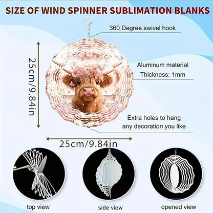 Wind Spinners Cute Cow Floral Crown Art 9.8 x 9.8 Inch Metal Wind Spinner Outdoor Garden Decor Soft Farm Illustration Decorative Wind Spinners for Yard Patio