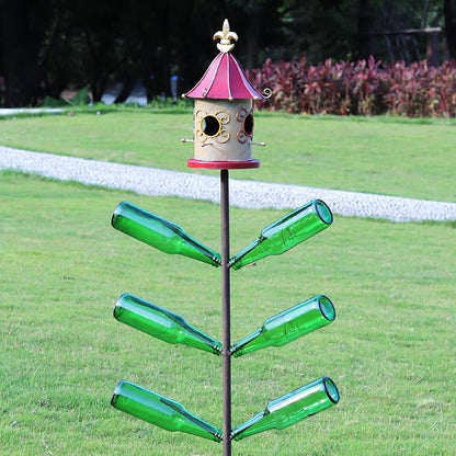 Bird House Bottle Tree for Outdoor Garden, Rust-Proof Metal Bottle Tree Stand, Garden Decorative Bottle Stand