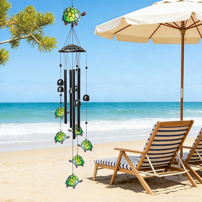 Turtle Wind Chime for Outside, 35.4inch Watercolor Turtle Wind Chime with Aluminum Tubes and Turtle Bell Indoor Garden Yard Patio House Porch Decor, Satisfied Gifts for Grandma Mom Parents