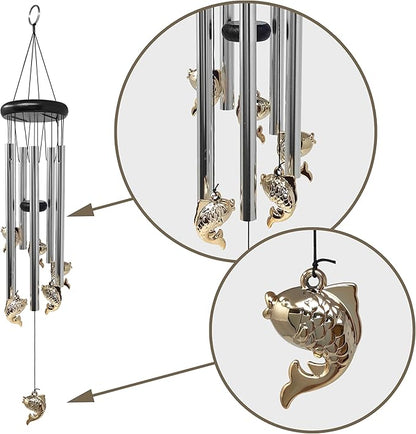 Fish Windchime - Soothing Wind Chimes for Porch or Garden Décor - Ideal Gift for Cabin at The Lake or Beach - 26" L