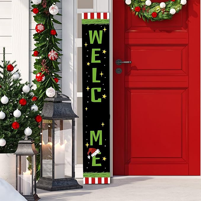 Christmas Wooden Welcome Sign Vertical Porch Sign -Holiday Porch Board Welcome Sign for Front Door, Porch, Yard, Deck, Patio, or Wall - Indoor Outdoor Decorative Farmhouse Rustic Christmas Hanging Signs and Yard Decor – 47.2" H