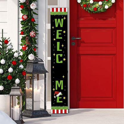 Christmas Wooden Welcome Sign Vertical Porch Sign -Holiday Porch Board Welcome Sign for Front Door, Porch, Yard, Deck, Patio, or Wall - Indoor Outdoor Decorative Farmhouse Rustic Christmas Hanging Signs and Yard Decor – 47.2" H