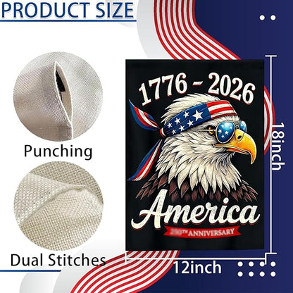 250th Anniversary Garden Flag 1776-2026, 4th of July Garden Flag for Outside, America Garden Decoration, Patriotic Eagle Banner, 12 x 18 Inch Double Sided Yard Flags for Independence Day Decorations