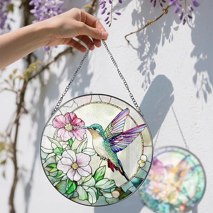 Hummingbird Suncatcher Stained Glass, Stain Glass Window Hanging, 8 Inch Stained Glass Decor, Bird Wall Art, Hummingbird Gifts, Gifts for Mom, Indoor Decor, Memory Sympathy Gift