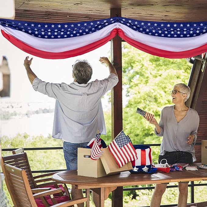 Wehhbtye 2PCS Patriotic Bunting Decorations-8.9x2.5 Feet 4th of july Outdoor Hanging Banner Flag,American Stars and Stripes Independence Day Flag for Memorial Day Porch Labor Day Yard Outside Party