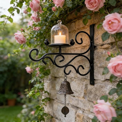 JunC Black Iron Candle Holder Hanger with Hooks for Hanging Plants Indoor Outdoor Wall Mount, Metal Bracket,Bird Feeder Hook, Wind Chime Holder (10lb Capacity) (Candle)