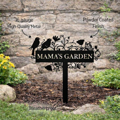 Custom Metal Garden Sign, Personalized Garden Metal Stake with Birds, Flower Garden Name Decor, Custom sign for Outside, Customized Gardening Decoration, Farmhouse Decor, Yard Art, Gift for Gardener