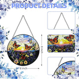 Stained Glass Window Hanging, 8 in Butterfly Sun Catchers, Diamond Glass Panel Landscape Suncatcher for Home Decor - Gift for Women Mother's Day Christmas