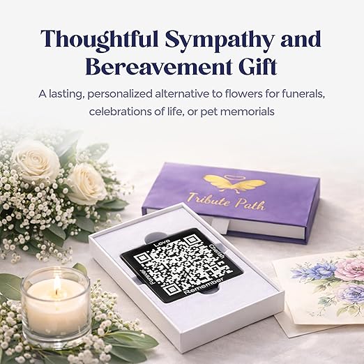 Memorial Slate Stone - Linked to The Digital Profile (TributePath), Memorial Plaque Sympathy Gift or Bereavement Gift, Memorial Gifts for Loss of Father, Mother, Brother Garden Slate Stone