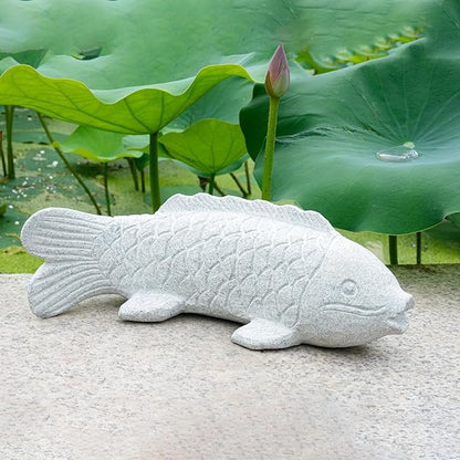 Chisel Hand Carved Fish Garden Statue, Animal Statue Outdoor Decor for Landscape Balcony,Garden,Patio,Porch Yard Art Ornament,9.8" L x 3.8" W x 3.5" H