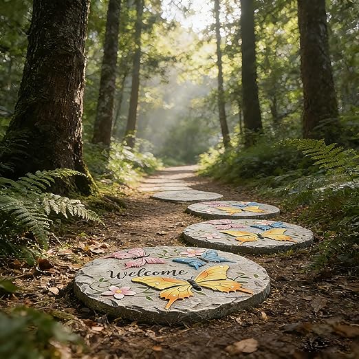 Butterfly Garden Stepping Stones Outdoor - Decorative Cement Pathway Pavers with 3D Butterfly Design Lawn Garden Décor Unique Gardening Gift for Grandma 0.75 * 10 * 10 Inch