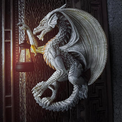 Dragon Outdoor Porch Decor Hugger with Solar Lantern Gothic, Statue Garden Lights, Gifts for Mom, Housewarming Gifts for Women, Ideal Dragon Garden Decor-Pair/Right/Left