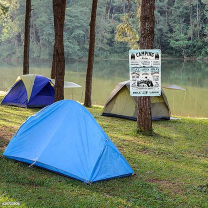 Camping Rules Metal Sign - Perfect RV and Camper Decor for Inside, Outdoor Camping Decorations, 12" * 8" (271)