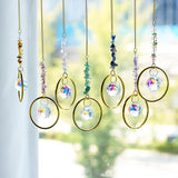 HDCRYSTALGIFTS 7PCS Crystal Suncatchers Rainbow Maker Healing Crystals for Window Prism Balls Indoor Outdoor Hanging Ornament Pendant Decor for Home, Garden, Wedding, Christmas Tree (12inch)