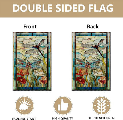 Garden Flags, Dragonfly Garden Flag, Stained Glass Style Dragonfly Floral Flag Double-Sided Flags for Farmhouse Yard Outdoor Decoration-12 x 18inch (Dragonfly)